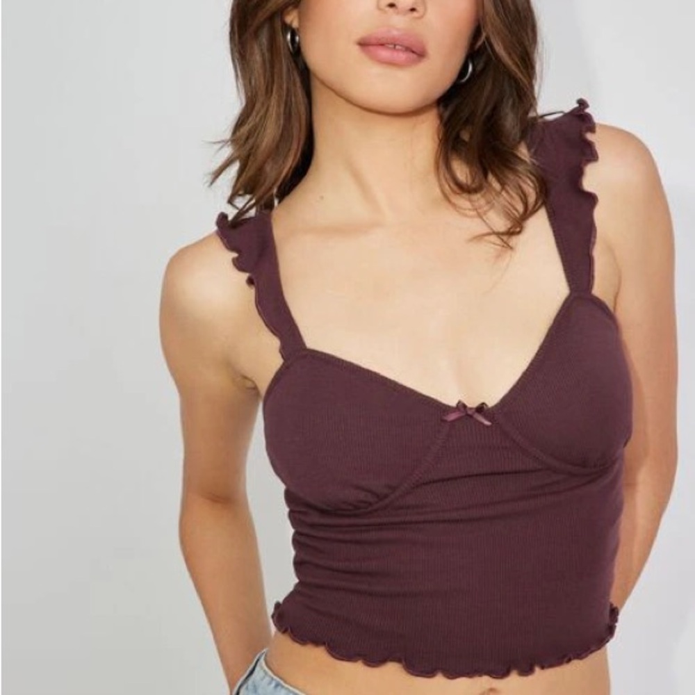 Garage Deep Purple Ruffle Strap Crop Top